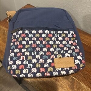 The Kemy's Crossbody Bag Purse Adjustable Strap Navy/ Tan Elephant Graphics EUC